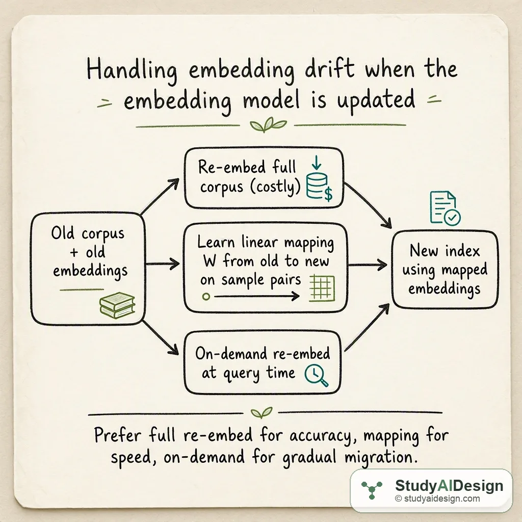 Hand-drawn diagram showing old embeddings, mapping, and new embeddings with arrows