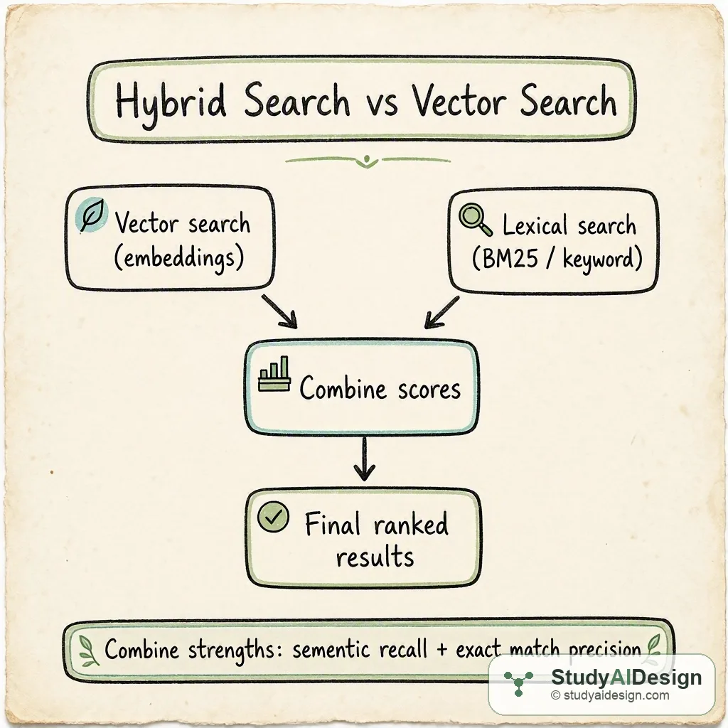 diagram showing vector and lexical search boxes merging into a ranked results list